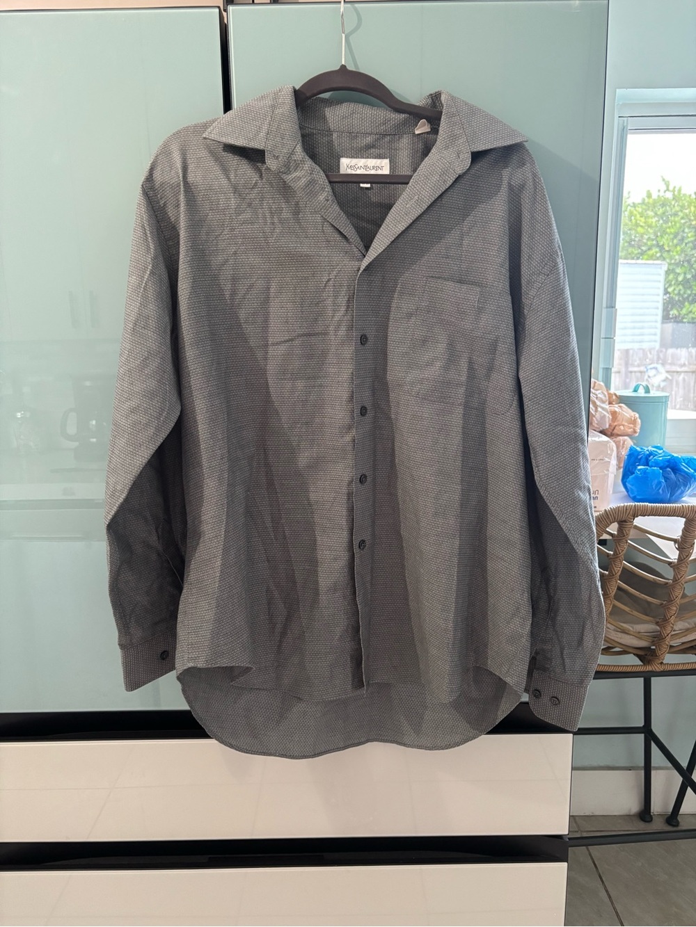Yves Saint Laurent Men's Charcoal Micro-Pattern Button-Down Shirt